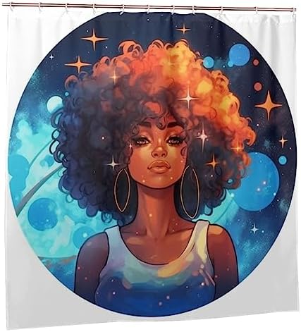 Tiyaandsy Black Girl Shower Curtain Set Modern Starry Night Design