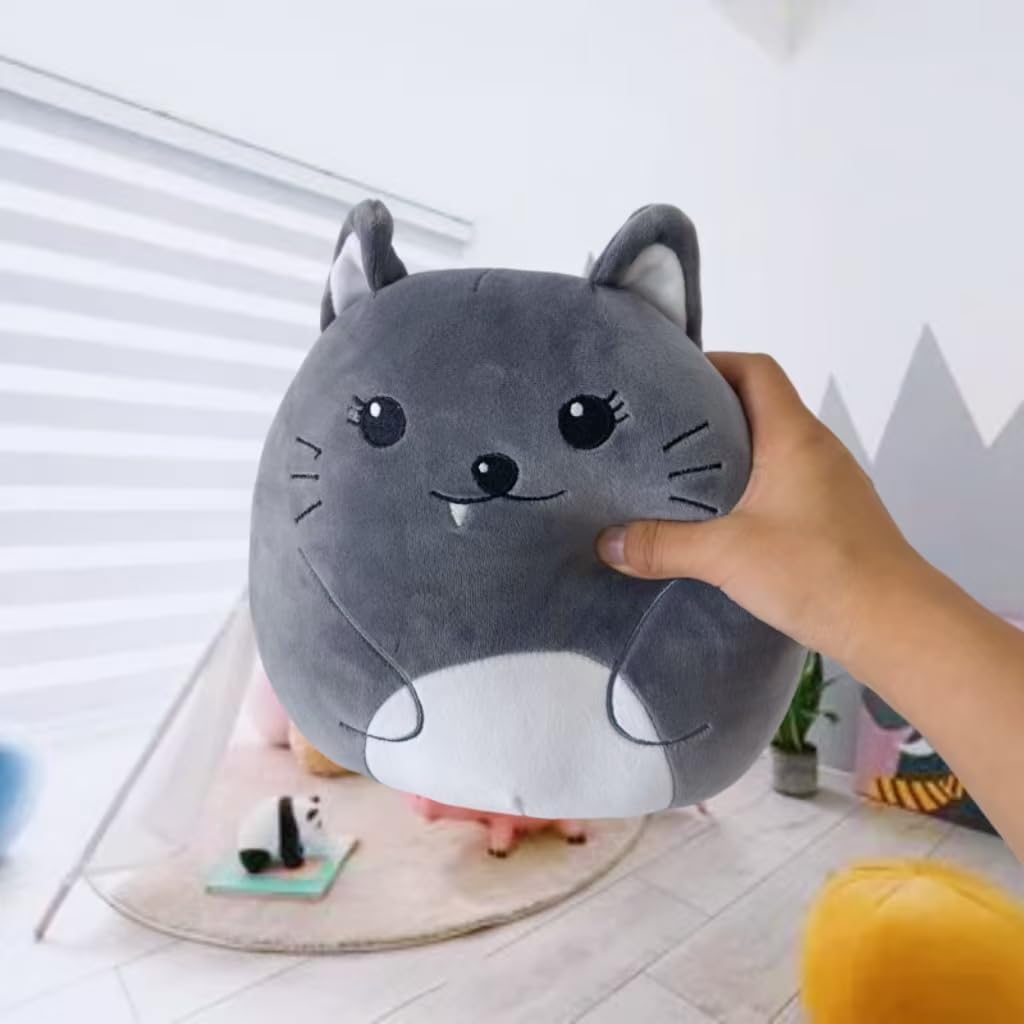 Cute Gray 10-Inch Plush Cat Pillow for Kids