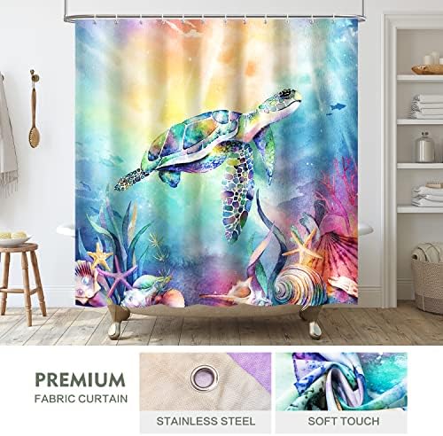 Lokigo Blue Ocean Turtle Shower Curtain Set Waterproof Bathroom Decor
