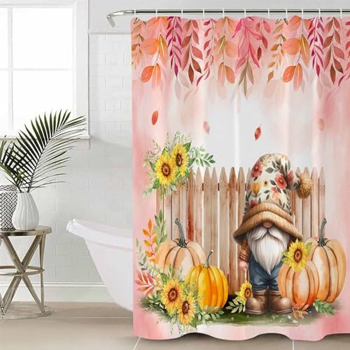 Thanksgiving shower curtain with pumpkins and leaves design