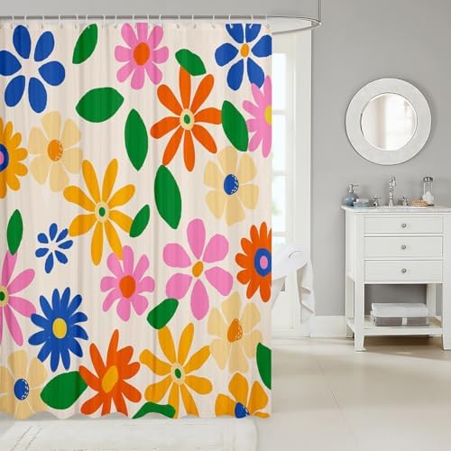 Retro 60s70s Floral Shower Curtain