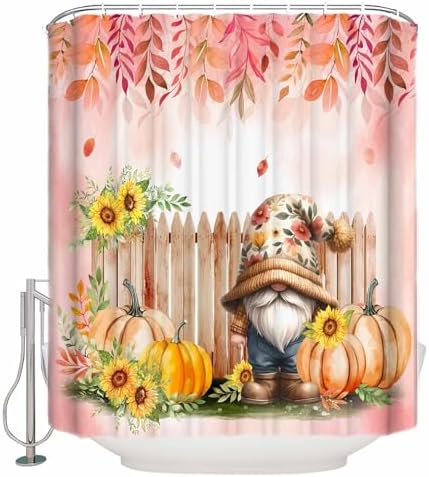 Thanksgiving shower curtain with pumpkins and leaves design