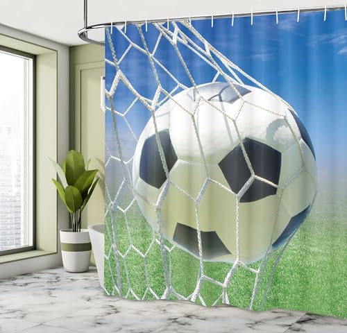 Ambesonne Kids Soccer Goal Net Shower Curtain