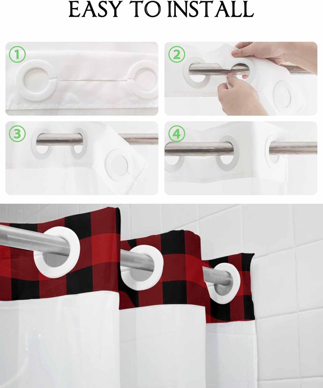 Luxurious Buffalo Plaid Bath Shower Curtain Waterproof 72x72 with Window Transparency