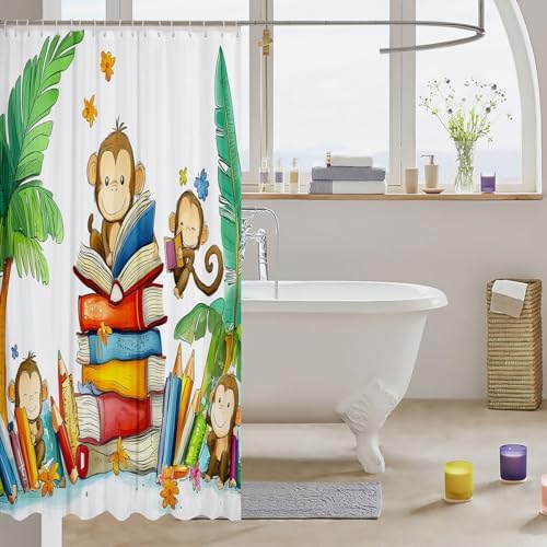 Cartoon Monkey Bath Curtain Easy Setup Durable