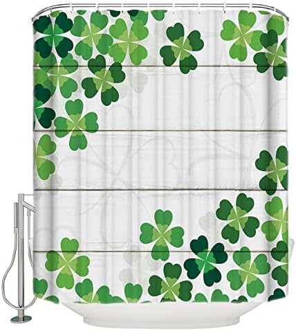 St Patricks Day Green Shamrock - Waterproof shower curtain set with Straps