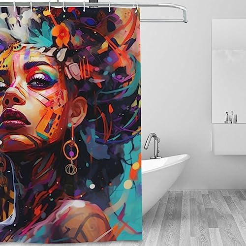 Abstract Girl Shower Curtain Set 72x72in Waterproof 12 Hooks