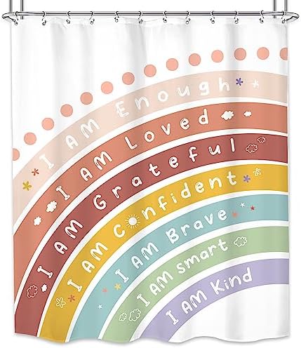 MESHELLY Kids Boho Rainbow Shower Curtain with 12 Hooks