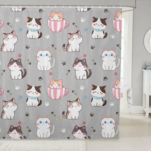 Feelyou Cat Shower Curtain Set 72x78 Gray