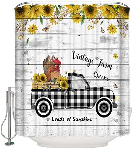 Waterproof Bathroom Shower Curtain Set with 12 Hooks Modern Buffalo Check Design