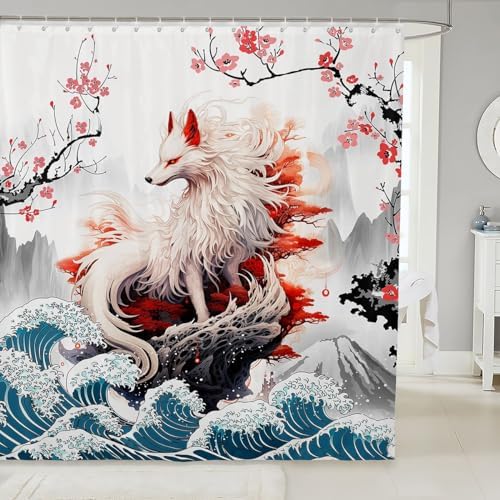 Set of Japanese Fox Bathroom Curtain