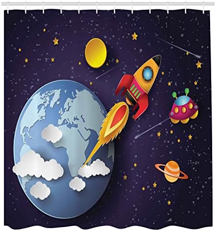Ambesonne Rocket High-Flyin Outdoor Space Shower Curtain