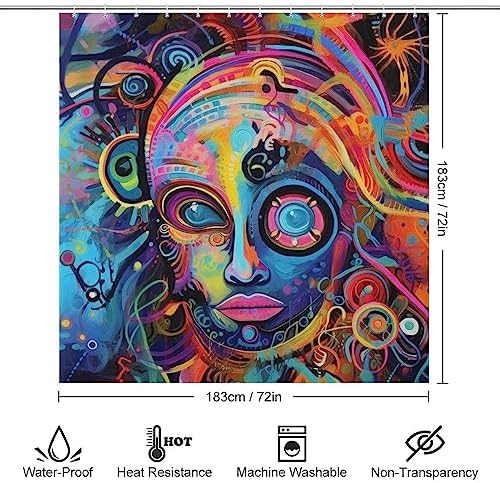 Abstract Girl Shower Curtain Set with 12 Hooks 72x72in