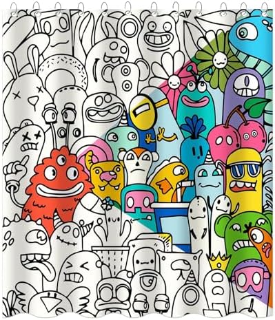 Kids Shower Curtain for Bathroom Fun Abstract Cartoon Red Little Monster 72x72
