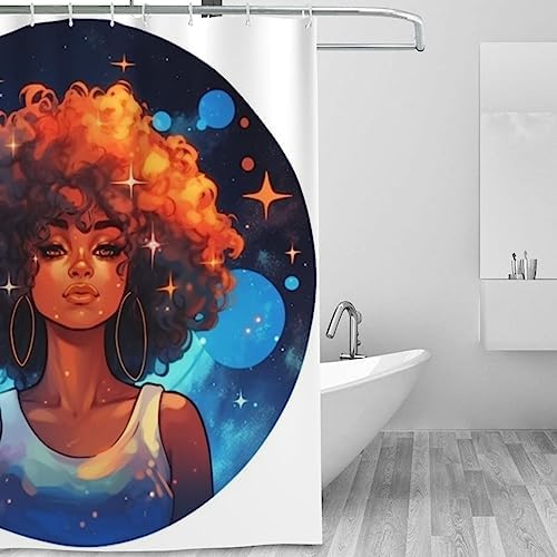 Tiyaandsy Black Girl Shower Curtain Set Modern Starry Night Design