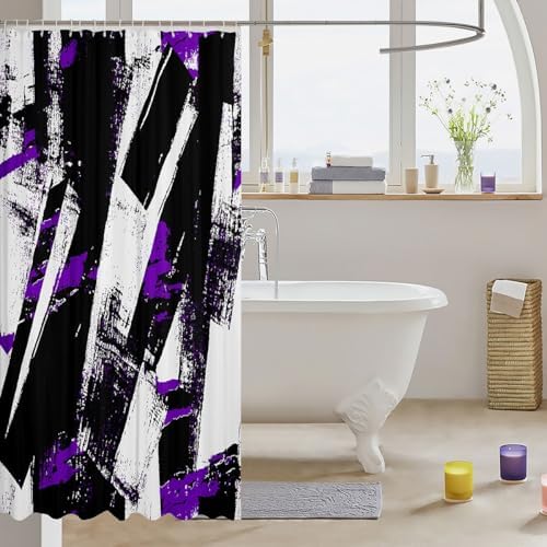 JeeJeloiu Fun Kids Bath Graffiti 72x84 Purple White Bath Curtain