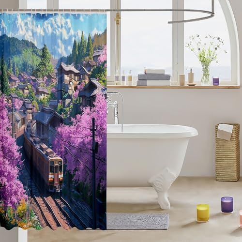 Retro Digital Train Shower Curtain 72x72