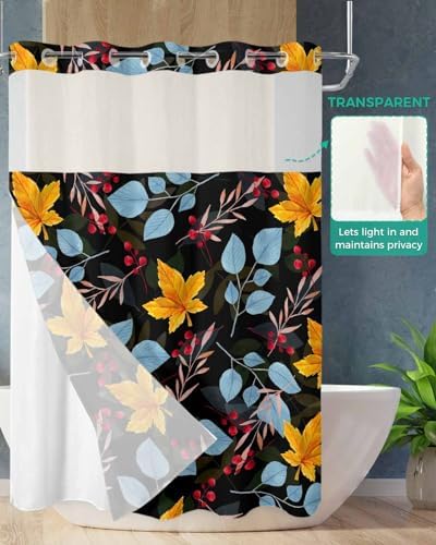 No Hook Virus-Resistant Bath Curtain 60x72 with See Through Top Window