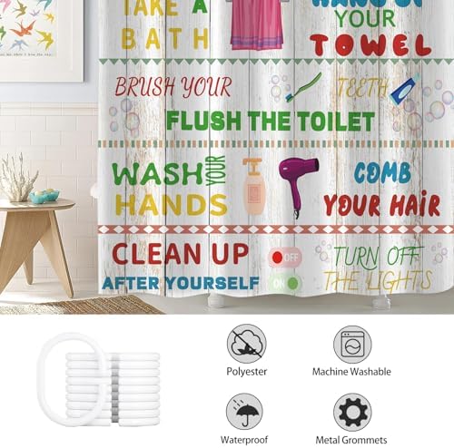 Kids Shower Curtain with 12 Hooks 72x72 Inches