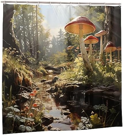 Trippy Red Mushroom Shower Curtain Set of 1