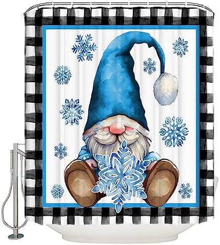 Gnome Snowflake Waterproof Shower Curtain