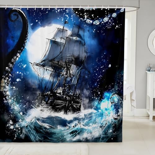 72x84 Sailing Boat Shower Curtain Set