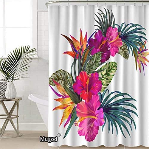 Mugod Tropical Flowers Shower Curtain Hibiscus Palm Retro Hawaiian Design 60x72 Inches