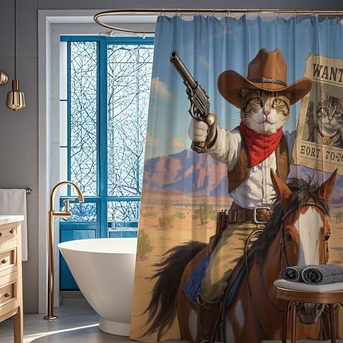 Adorable Cowboy Cats Shower Curtain Set for Kids