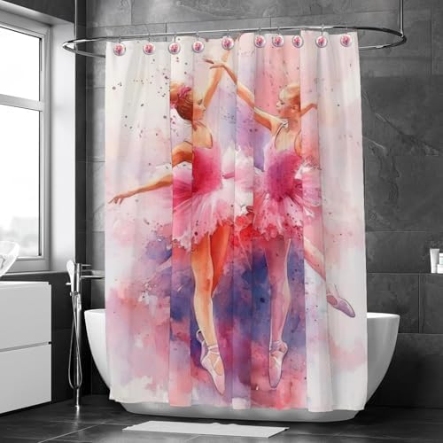 VAPOKF Pink Ballet Dress Girls Shower Curtain Set with Hooks 66x72 in