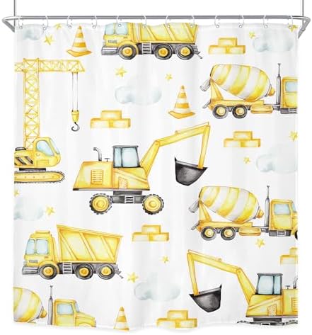 Riyidecor Tractor Kids Construction Shower Curtain Set