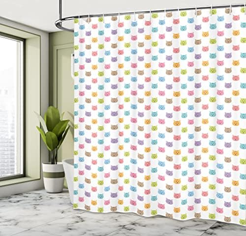 Cute Cat Shower Curtain with Faces Design Boys Girls Girls