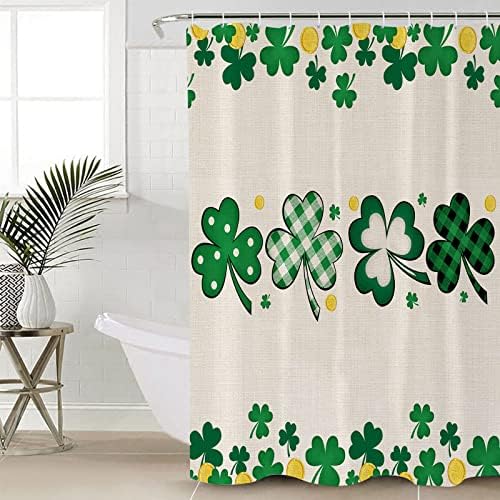 TocaHome Waterproof Shower Curtain with Hooks and Lucky Shamrocks Design