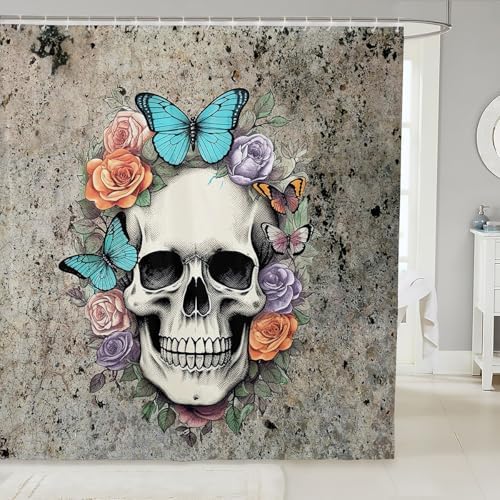 Feelyou Skull 72x72 Butterfly bathroom shower curtain Waterproof