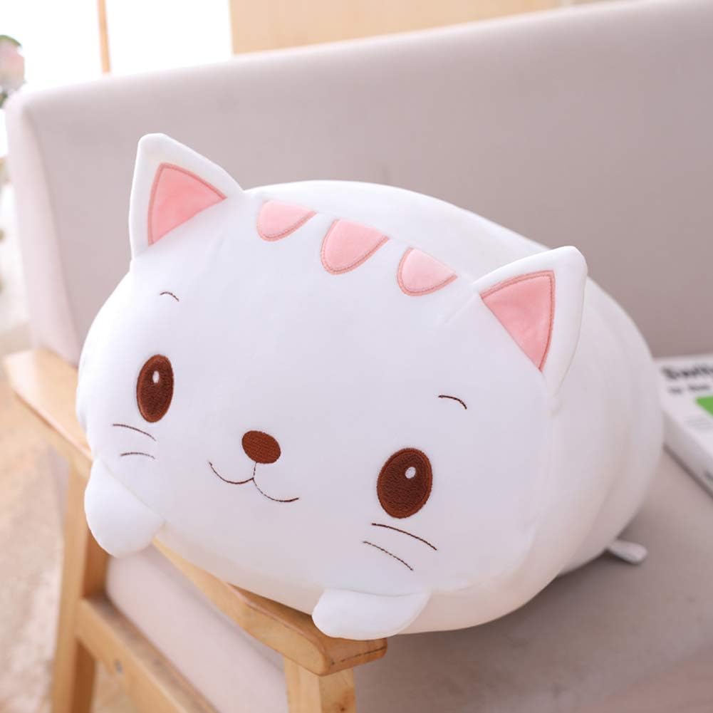 Soft White Cat Plush Pillow 335 Inch Cylindrical Stuffed Animal Toy