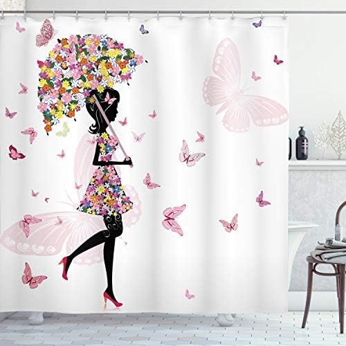 Ambesonne Feminine Shower Curtain with Hooks 69x84 Black Pink