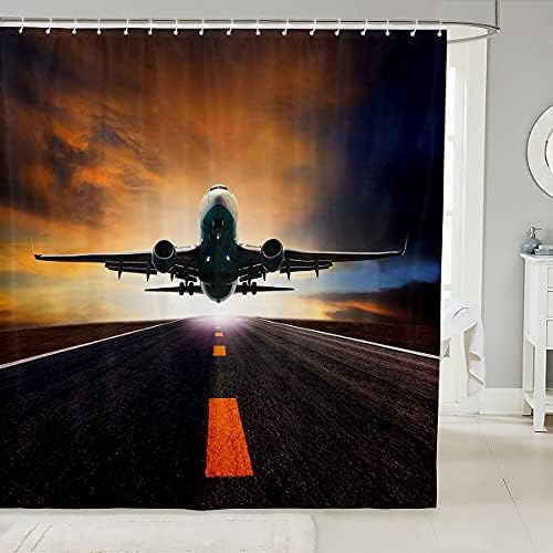 3D Airplane Shower Curtain Set with Hooks for Boys Men