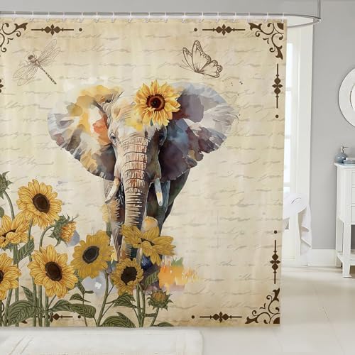 Cute Elephant Shower Curtain Set with 12 Hooks