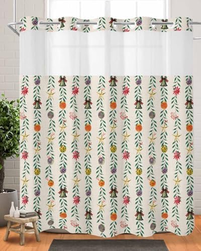 holiday home winter bathroom shower curtain set with see through top 72x72