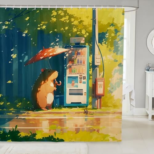 Adorable Capybara Shower Curtain for Adults Kawaii Japanese Style Waterproof