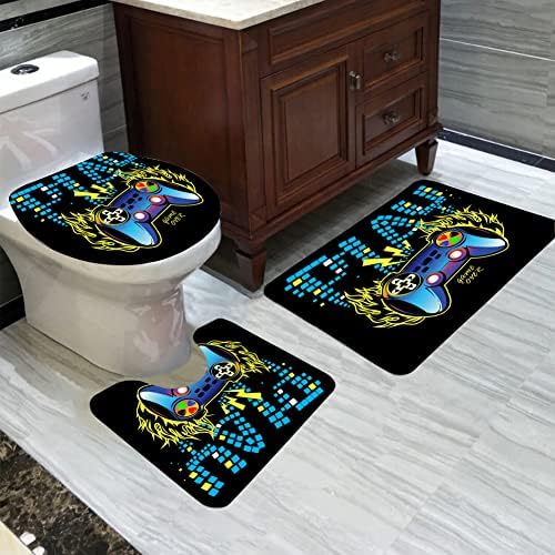 Game-Themed 4-Piece Gaming Shower Curtain Set for Kids