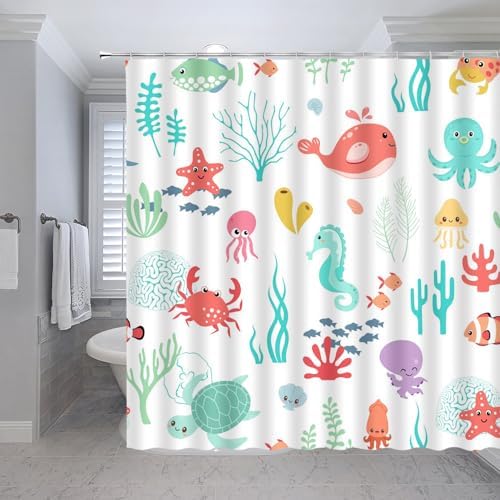 Cartoon Sea Animal Shower Curtain Set