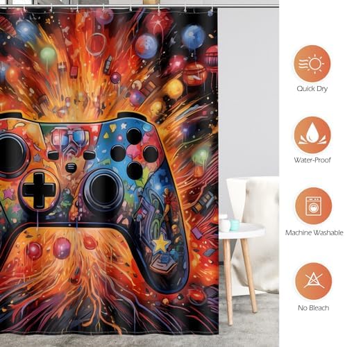 Aimego Gaming Shower Curtain Set with 12 Hooks 1