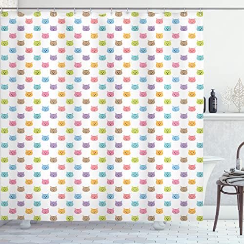 Cute Cat Shower Curtain with Faces Design Boys Girls Girls