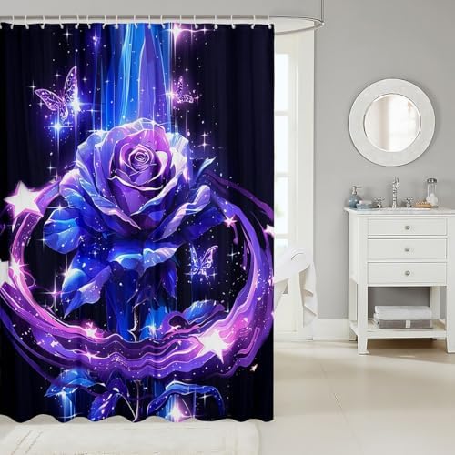 Erosebird Blue Purple Rose Bathroom Curtain Set