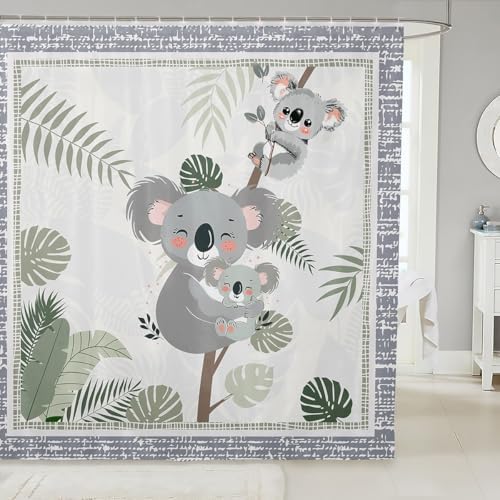 Cute Koala Kids Shower Curtains with Hooks