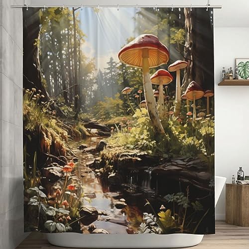Trippy Red Mushroom Shower Curtain Set of 1