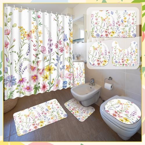6-Piece Summer Bathroom Set with U-Shaped Mat 2