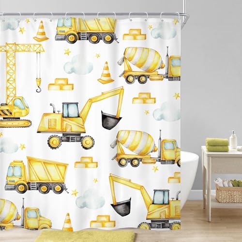 Riyidecor Tractor Kids Construction Shower Curtain Set