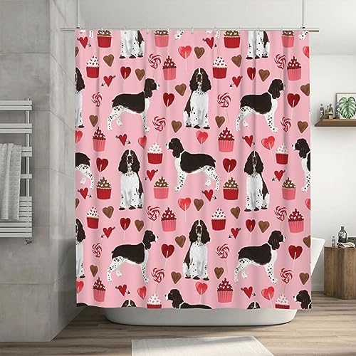 Perfect bath curtains for kids Cute Springer Spaniel Hearts 72x72 inch waterproof