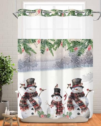 Winter Xmas Berry Birds Snowman Bath Curtain Set